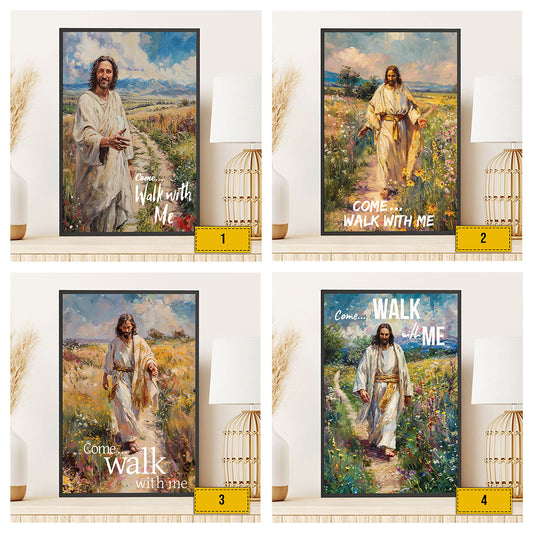 Teesdily | Jesus Come Walk With Me Poster, Walking With Jesus Poster, Walk With Christ Poster, God Art Painting Print, Religious Poster Canvas