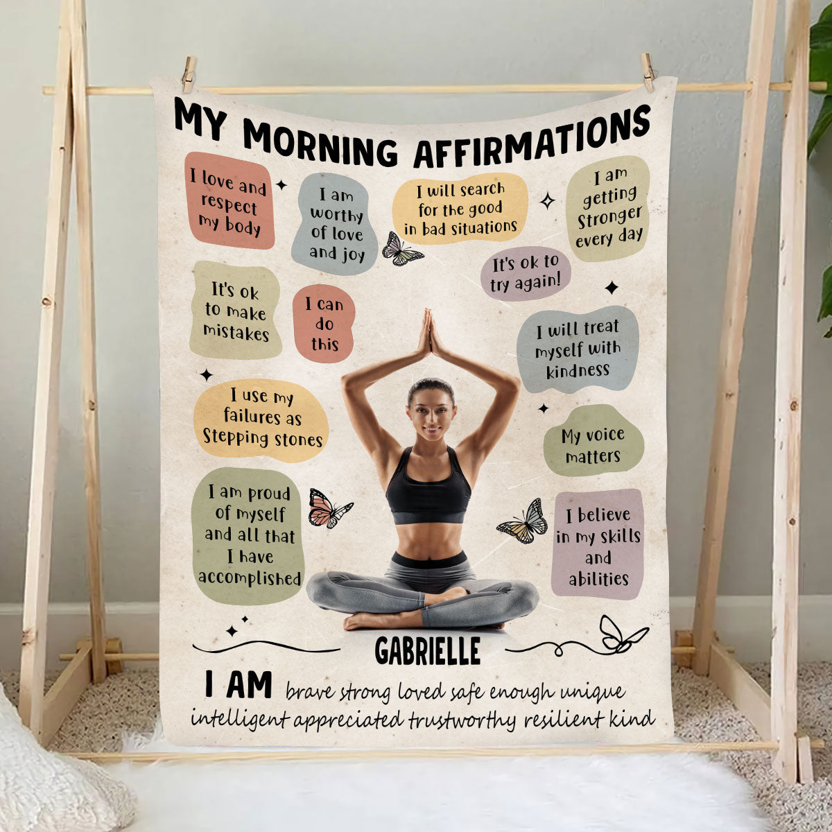 Teesdily | My Morning Affirmations Customized Fleece Blanket With Photo Yogis Inspiration Blanket Warm I Love And Respect My Body Yoga Day Gifts