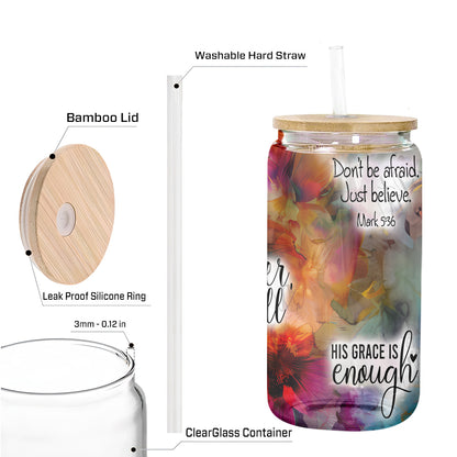 Teesdily | Jesus Christ Floral Tumbler Glass, God Is Within Her She Will Not Fall Cup, God Bible Verse Quotes Frosted Can, Christian Gifts For Women Faith