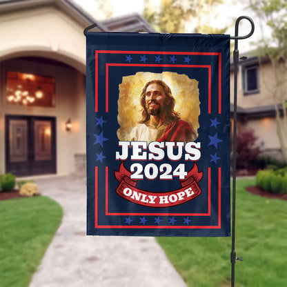 Teesdily | Jesus 2024 Only Hope Garden Flag, Christian American Flag Home, Christ Patriotic Yard Banner House Flag, Outdoor Decor Religious Gift