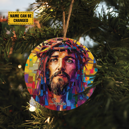 Teesdily | Custom Jesus Portrait Ornament, Christ Painting Hanger Car Rear View Mirror Ornament, Church Religious Acrylic Ornament, Jesus Lover Gift