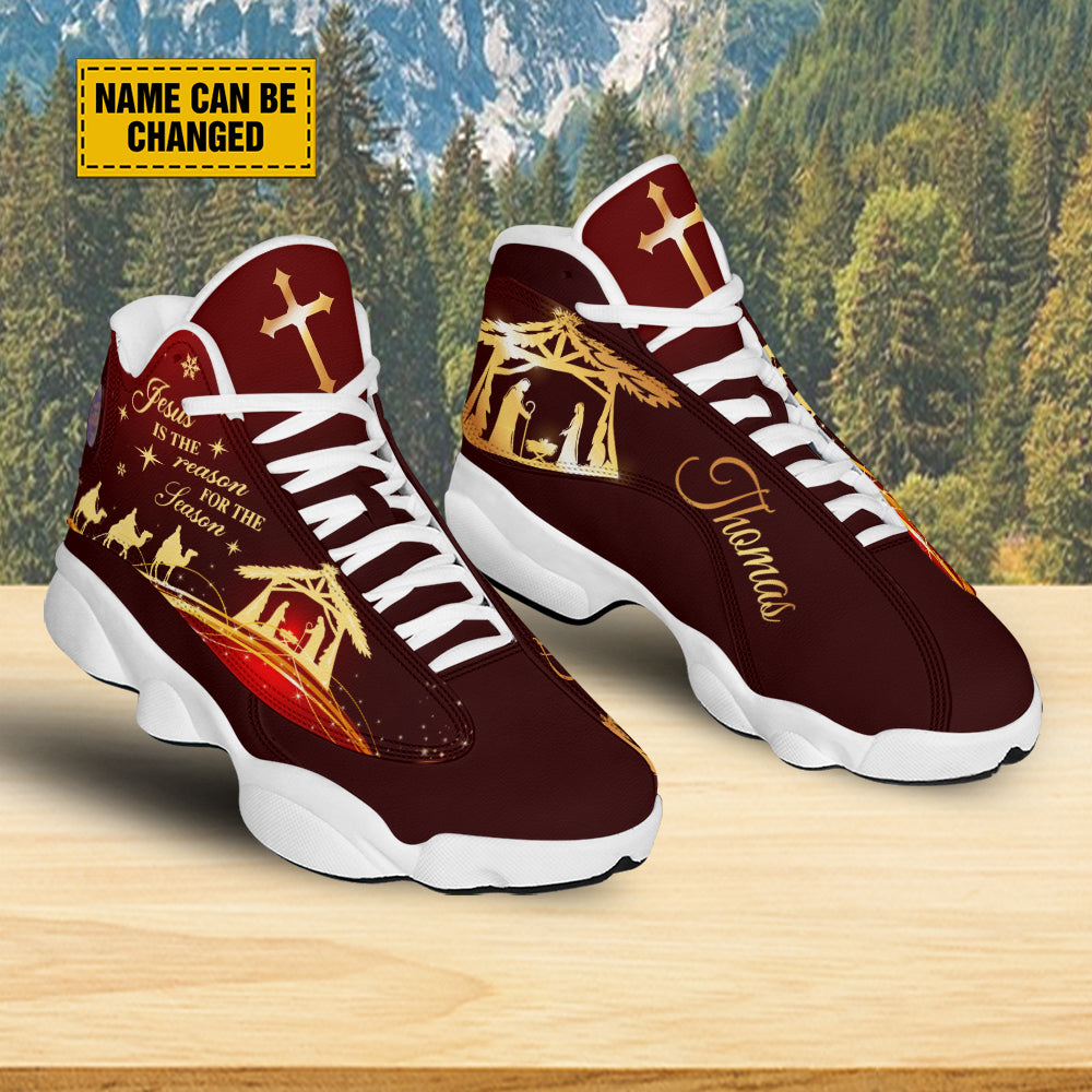 Teesdily | Customized Jesus Nativity Jesus Birth Christmas Basketball Shoes, Jesus Is The Reason For Season Xmas Unisex Shoes