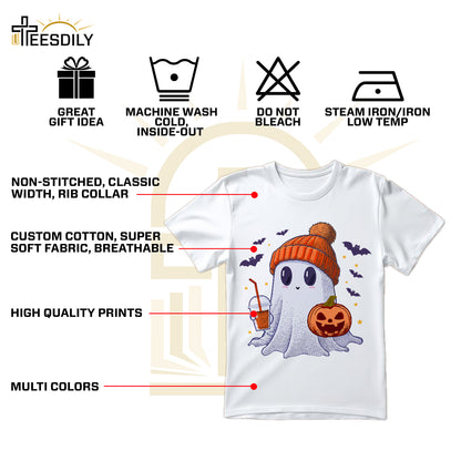 Teesdily | Cute Ghost Halloween Shirt, Happy Halloween Tee Sweatshirt Hoodie, Spooky Vibes Mug, Halloween Gifts Idea