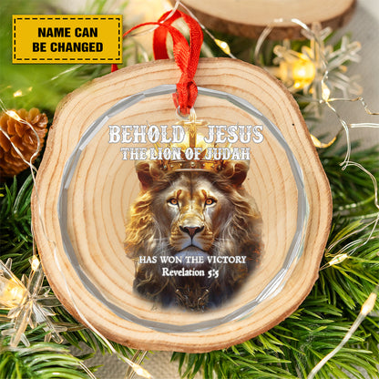 Teesdily | Jesus Lion Of Judah Ornament, Customized Jesus Christ Cross Glass Ornament, Bible Verse Christmas Ornaments Decor, Faith Jesus Lover Gift