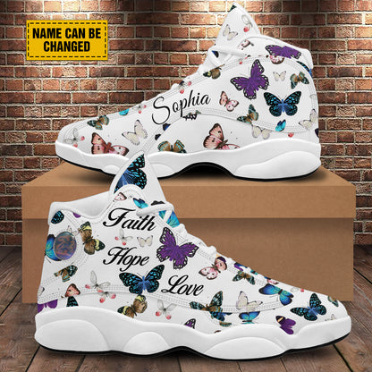 Teesdily | Customized Jesus Butterfly Basketball Shoes, Faith Hope Love Christian Shoes With Thick Soles, Christian Religious Gift