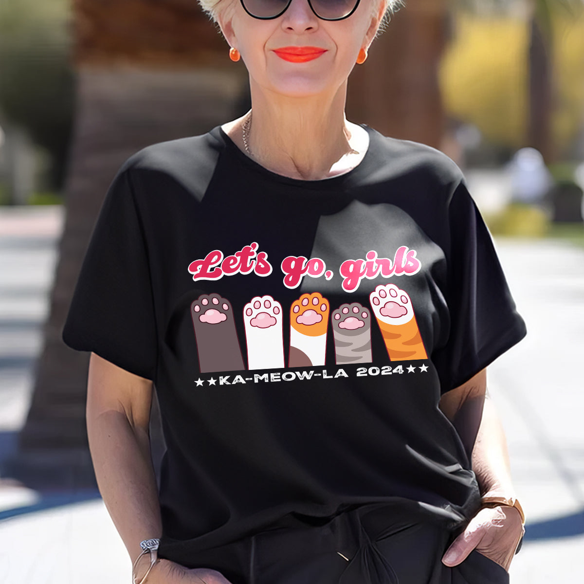 Teesdily | Let's Go Girls Childless Cat Lady Shirt, Ka-meow-la 2024 T-shirt, Cute Cat Lady Sweatshirt Hoodie Mug, Comma La T-shirt