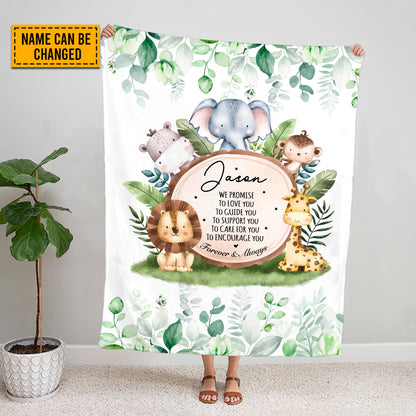 Teesdily | Nursery Personalized Safari Blanket We Promise To Love You Forever And Always Sherpa Fleece Woodland Animal Baby Blanket Custom Gifts