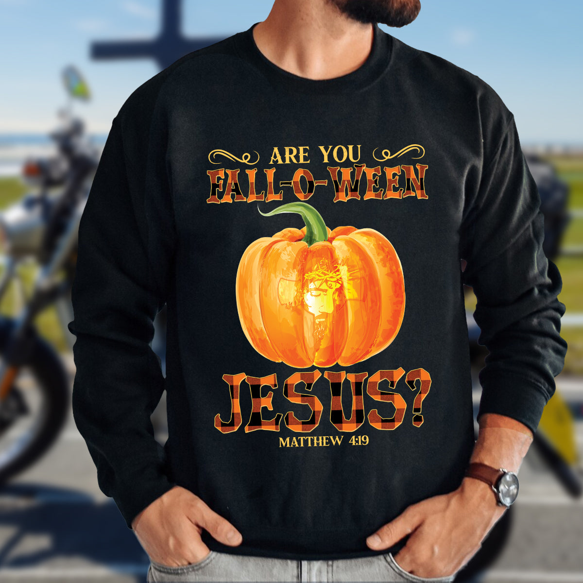 Teesdily | Jesus Art Pumpkin Shirt, Are You Fall-o-ween Jesus Matthew 4 11 Tee Sweatshirt Hoodie Mug, Halloween Gifts, Jesus Lovers Tee