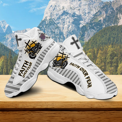 Teesdily | Ride With Jesus Basketball Shoes, Faith Over Fear Christian Running Shoes, Jesus Cross Footwear Unisex Shoes