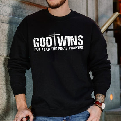 Teesdily | Jesus Cross Shirt, God Wins I've Read The Final Chapter Tee Sweatshirt Hoodie Mug, God Faith Believer Gifts, Jesus Lovers Tee