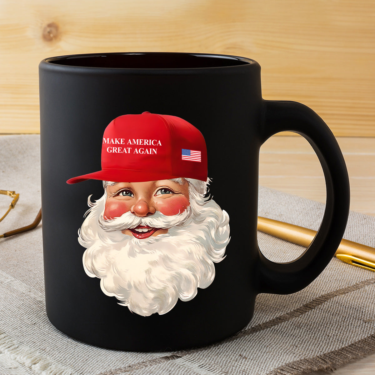 Teesdily | Santa Make Christmas Great Again Shirt, Funny Santa Christmas Sweatshirt, American Flag Santa Hoodie Mug, Xmas Gift