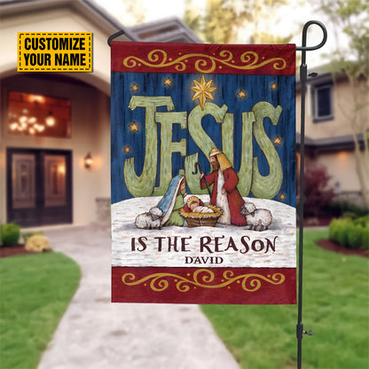 Teesdily | Customized Jesus Nativity Garden Flag, Jesus Is The Reason House Flag Christmas Decoration, Jesus Lover Gift, Xmas Gift