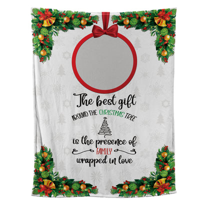 Teesdily | Family Christmas Custom Photo Blanket The Best Gift Is The Presence Of Family Wrapped In Love Sherpa Fleece Blanket Xmas Home Decoration