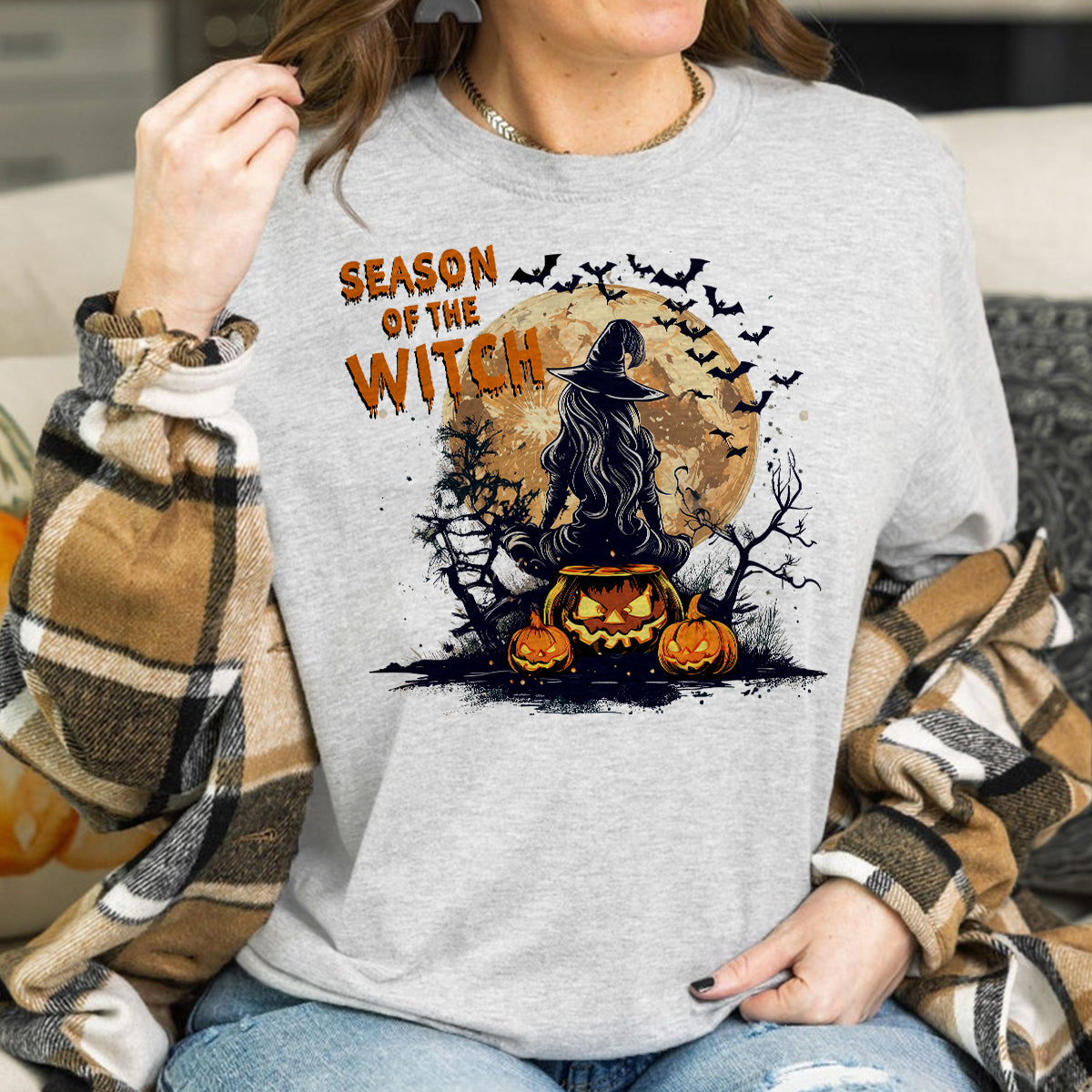 Teesdily | Season Of The Witch Shirt, Funny Vintage Halloween Tshirt Sweatshirt Hoodie Mug, Retro Horror Social Club Tee, Spooky Vibe Halloween Gift