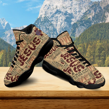 Teesdily | Jesus Words Basketball Shoes, Religious Words Jesus Sacrifice Running Shoes, Unisex Shoes With Thick Soles