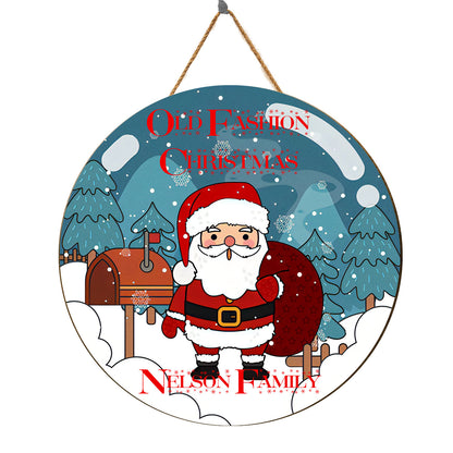 Teesdily | Customized Santa Claus Christmas Wood Sign Xmas Snowy Winter Front Door Sign Old Fashion Christmas Wood Sign Christmas House Warming Gifts