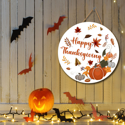 Teesdily | Happy Thanksgiving Round Wood Sign Pumpkin Autumn Vibes Door Decoration Harvest Fall Season Door Sign Thanksgiving Gift Home Decoration