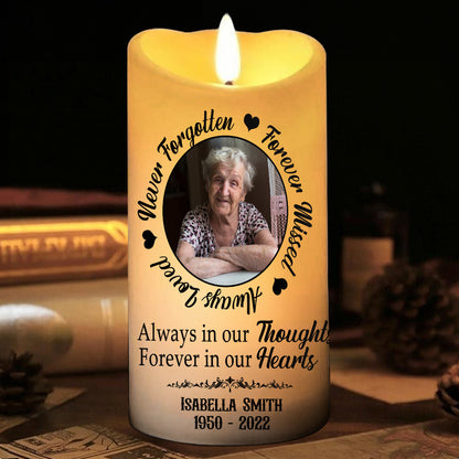 Teesdily | Customized Photo Memorial LED Candle No Battery, Always Loved Forever Missed Remembrance Candle, Memory Christmas Gift