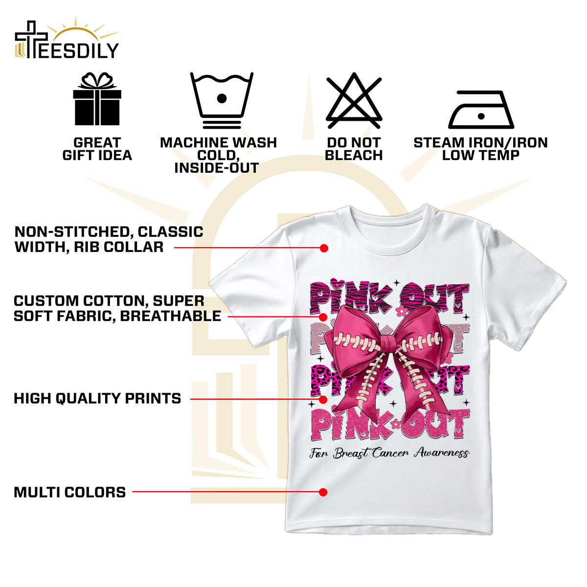 Teesdily | Breast Cancer Awareness Pink Shirt, Pink Out Tee Sweatshirt Hoodie Mug, Football Coquette T-shirt, Pink Ribbon, Game Day Shirt