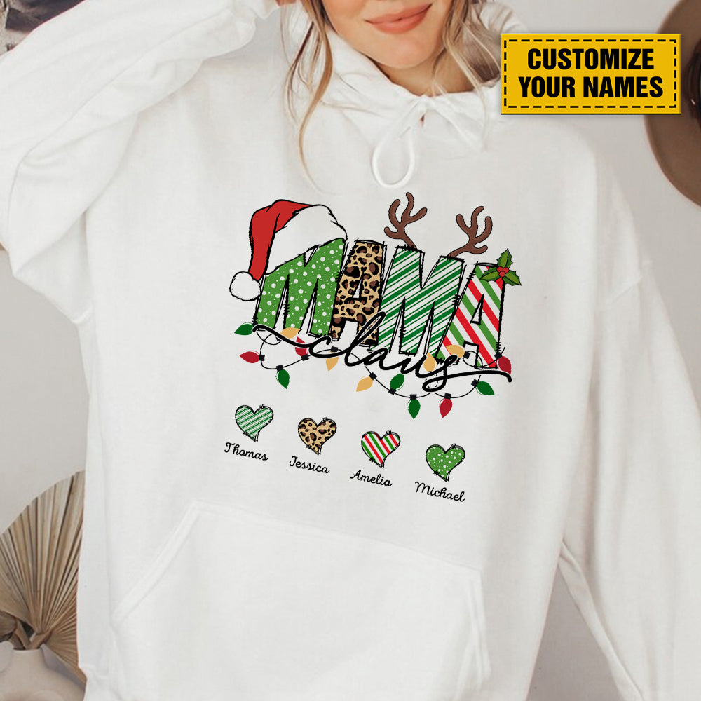 Teesdily | Customized Mama Claus Christmas Shirt, Mom Shirt Christmas Tee Sweatshirt Hoodie Mug, Family Xmas Gift, Mommy Gift