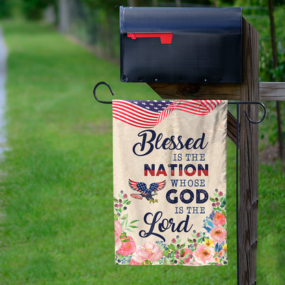 Teesdily | Eagle Floral Usa Flag, Blessed Is The Nation House Flag, Independence Day Home Decor, God Gift Lover, Christian Garden House Flag