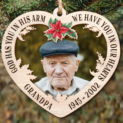 Teesdily | Customized God Has You In His Arm Memorial 2 Layer Wood Ornament, Memory Family Ornament, Christmas Remembrance Gift