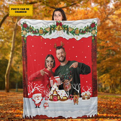 Teesdily | Christmas Theme Customize Blankets With Photos Cute Christmas Santa Custom Photo Blanket Picture Blanket Personalized Photo Xmas Gifts