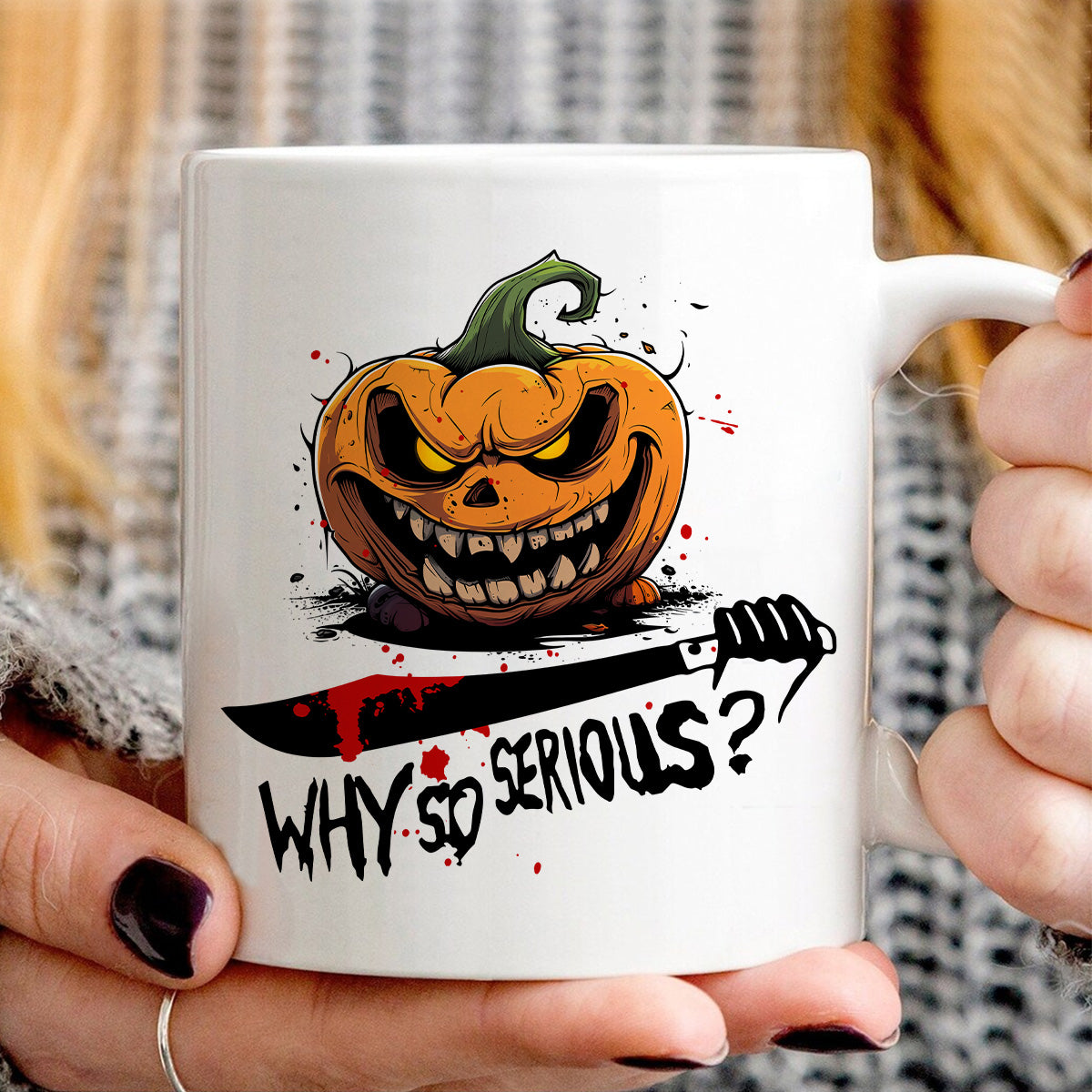 Teesdily | Halloween Scary Pumpkin Shirt, Why So Serious T-shirt, Evil Pumpkin Serious Sweatshirt Hoodie Mug, Halloween Outfit Holiday Gifts