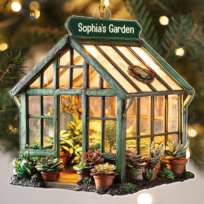 Teesdily | Personalized Garden 2D Flat Acrylic Ornament, Greenhouse Flat Ornament, Plant Ornament Christmas, Gift For Plant Lover