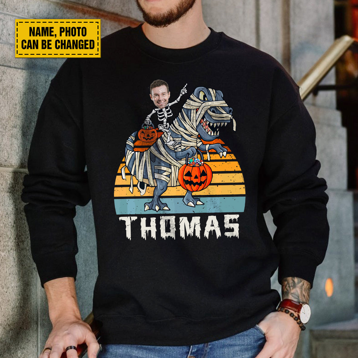 Teesdily | Customized Spooky Dinosaur Pumpkin Shirt, Happy Halloween Trick Or Treat Hoodie Sweatshirt Mug, Retro Skeleton T-shirt, Halloween Gift