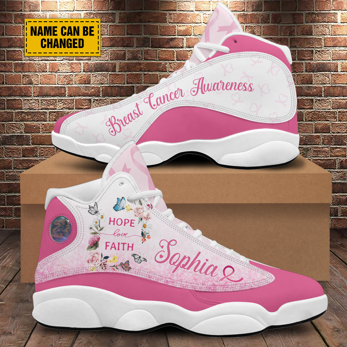 Teesdily | Customized Breast Cancer Warrior Basketball Shoes, Faith Hope Love Butterfly Shoes, Pink Ribbon Shoes For Women, Cancer Support Gifts