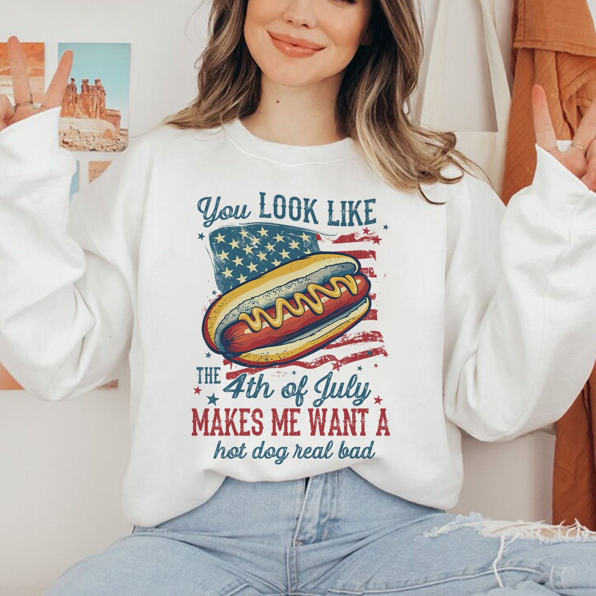 Teesdily | American Hotdog Retro Shirt, You Look Like The 4Th Of July Hoodie Sweatshirt, Independence Day Gifts Mug Tee