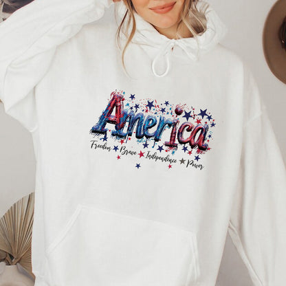 Teesdily | America Shirt, Freedom Brave Independence Power, Indepdence Day Sweatshirt Hoodie, American Pride Gifts Mug