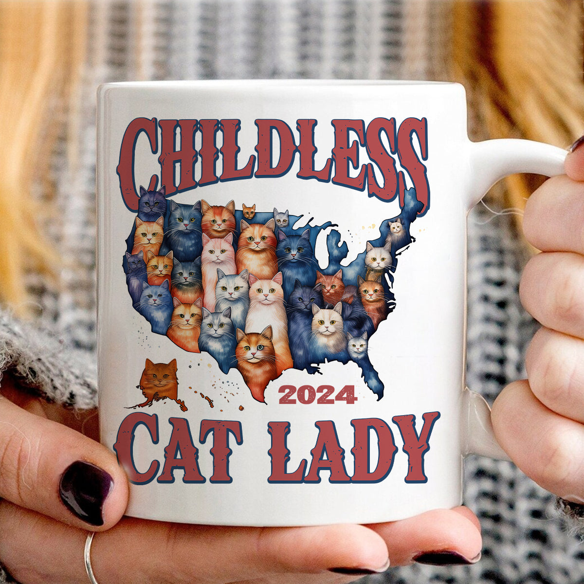 Teesdily | Childless Cat Lady 2024 Shirt, American Map Cats T-shirt, Funny Childless Cat Lady For Ka-mala Sweatshirt Hoodie Mug, Cat Lovers Gift