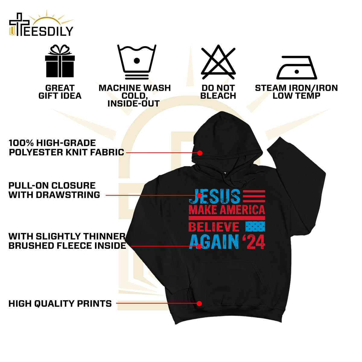 Teesdily | American Flag Jesus Shirt, Jesus Make America Believe Again '24 Tee Sweatshirt Hoodie Mug, Christian American Pride Gift, Patriotic T-shirt