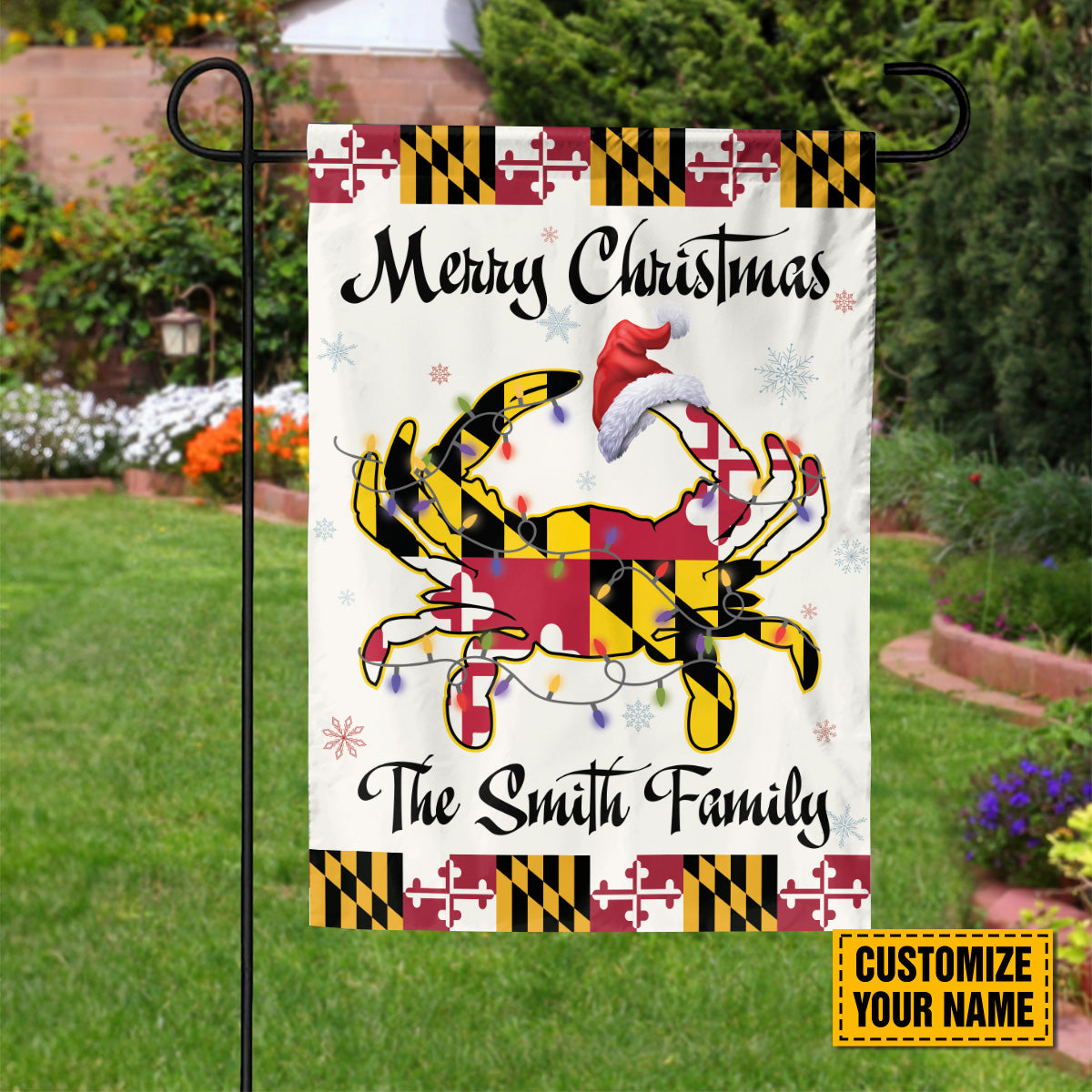 Teesdily | Customized Maryland Crab Christmas Flag Garden, Merry Christmas Maryland House Flag, Crab Santa Yard Flag Banner Decor, Christmas Gift