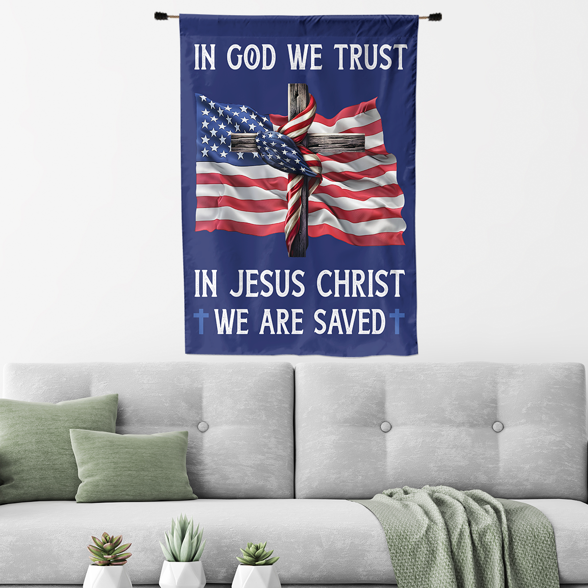 Teesdily | Jesus American Flag, In God We Trust In Jesus Christ We Are Saved House Flag Garden Flag 2024, American Patriotic Flag, Outdoor Decor Gifts