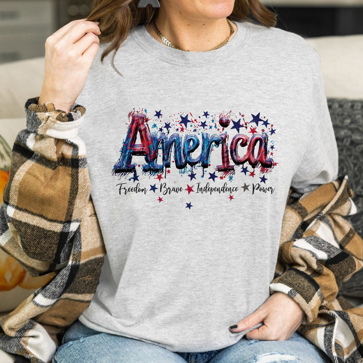 Teesdily | America Shirt, Freedom Brave Independence Power, Indepdence Day Sweatshirt Hoodie, American Pride Gifts Mug