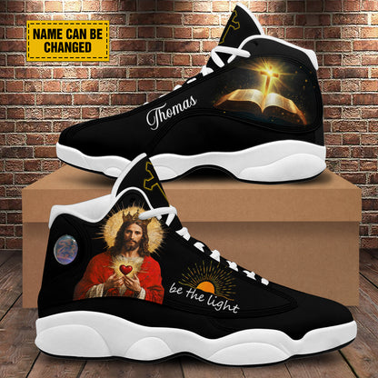 Teesdily | Personalized Jesus Heart Basketball Shoes, Be The Light Running Shoes, Jesus Cross Bible Sport Shoes Christmas Gifts