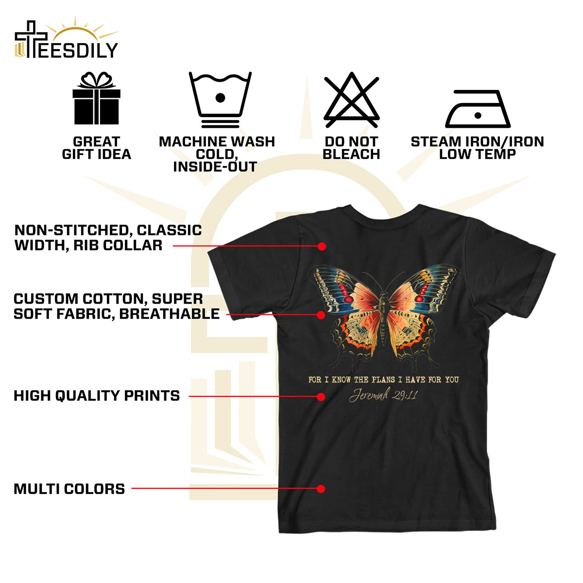 Teesdily | Butterfly Jesus Shirt, For I Know The Plans I Have For You Jeremiah Tee Sweatshirt Hoodie Mug, Jesus Butterfly Lovers Gifts