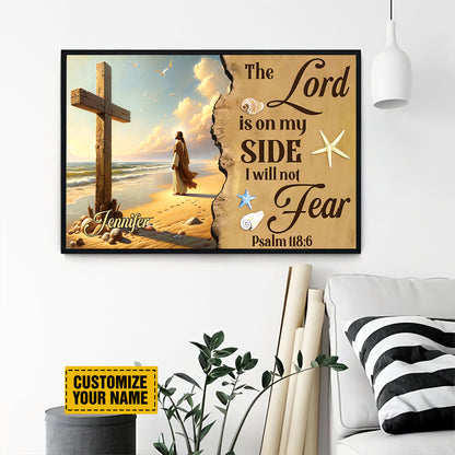 Teesdily | Customized Jesus Beach Art Canvas Print, The Lord Is On My Side Poster Canvas, Nautical Beach Theme Home Decor, Christian Gifts