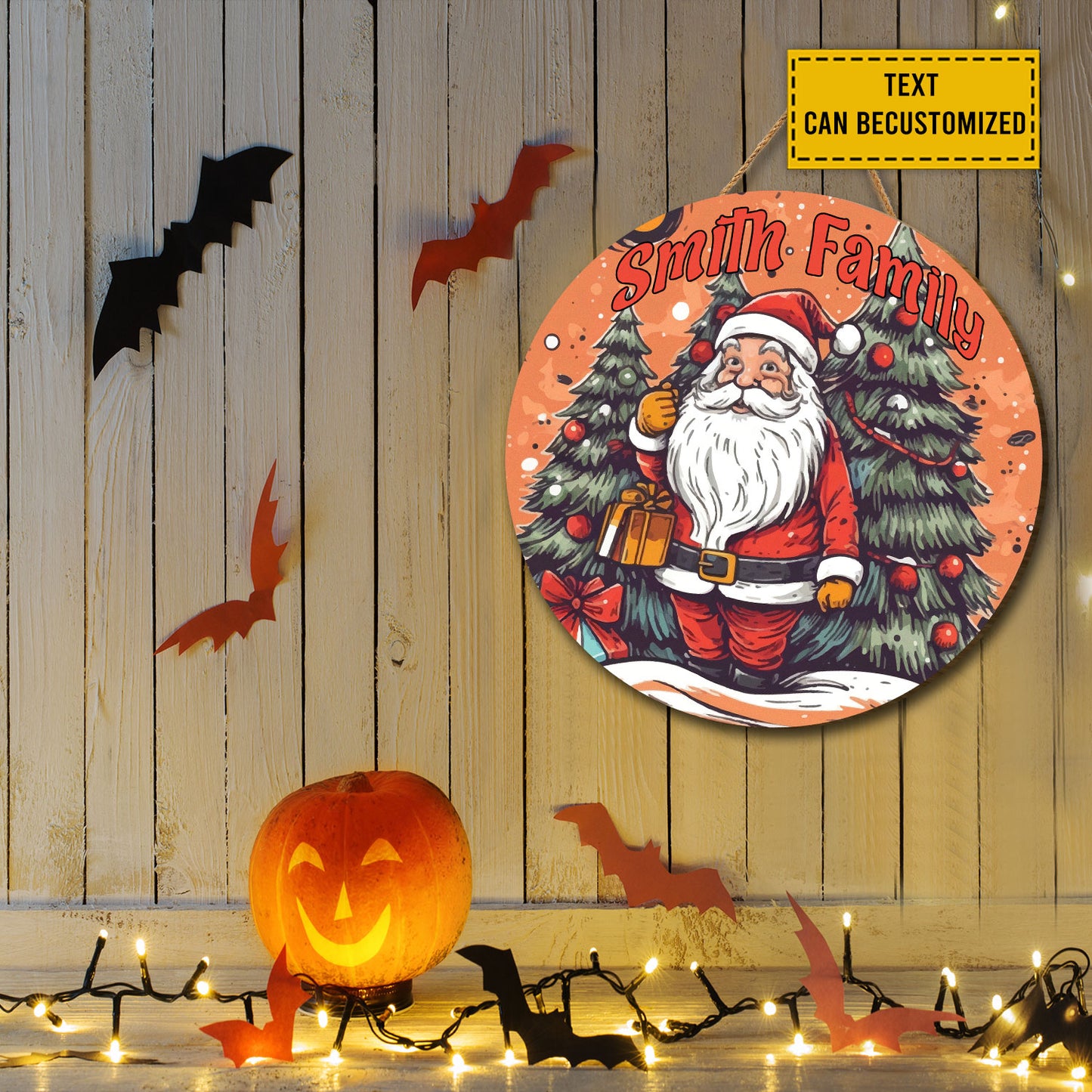 Teesdily | Customized Santa Claus Cosplay Round Wood Sign Christmas Forest Wood Sign Home Decoration Christmas Humor Gifts For Family And Friend