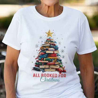 Teesdily | All Booked For Christmas Shirt, Bookworm Christmas Sweatshirt, Bookish Hoodie Mug, Gift For Librarian Book Lover