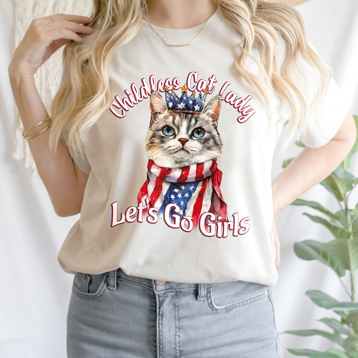 Teesdily | Childless Cat Lady Shirts, Queen Cat American Flag Sweatshirt, Comma La Hoodie, Ka-meow-la T-shirt, Let's Go Girls Cat Mom