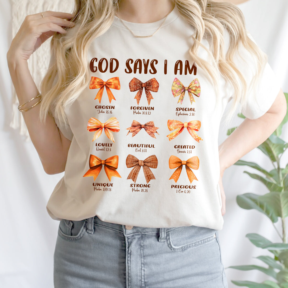 Teesdily | Jesus Thanksgiving Bow Set Shirt, God Says I Am Chosen Forgiven Special Tee Sweatshirt Hoodie Mug, Jesus Lovers Thanksgiving Coquette Gifts