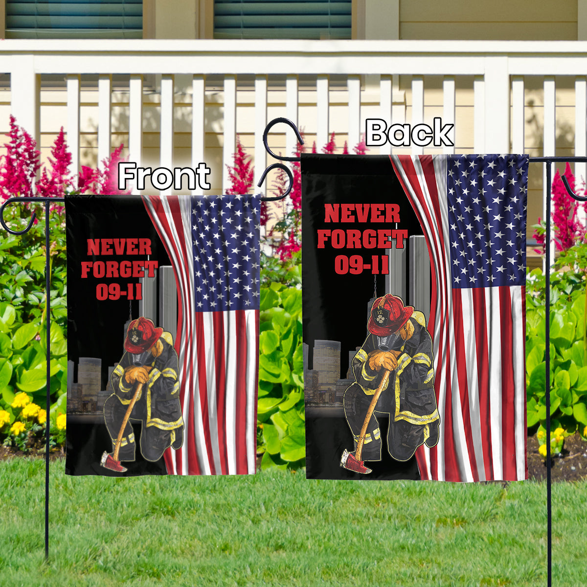 Teesdily | Never Forget September 11th Garden Flag, Firefighter American Flag House Yard Outdoor Decor, Patriot Day Gifts, 911 Never Forget Flag