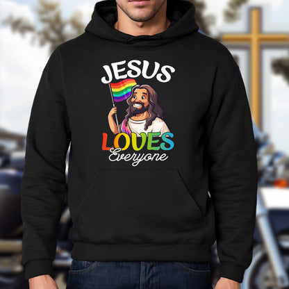 Teesdily | Jesus Loves Everyone Shirt, LGBT Jesus T-shirt, Rainbow Pride Sweatshirt, Gay Pride Month Hoodie, Funny Pride Mug, Jesus Lovers Gift