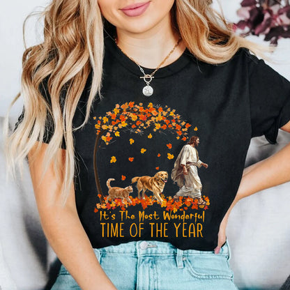 Teesdily | Jesus Golden Retriever Cat Shirt, It's The Most Wonderful Time Of The Year Sweatshirt Hoodie Mug, Halloween Shirt, Dog Cat Lover Gift