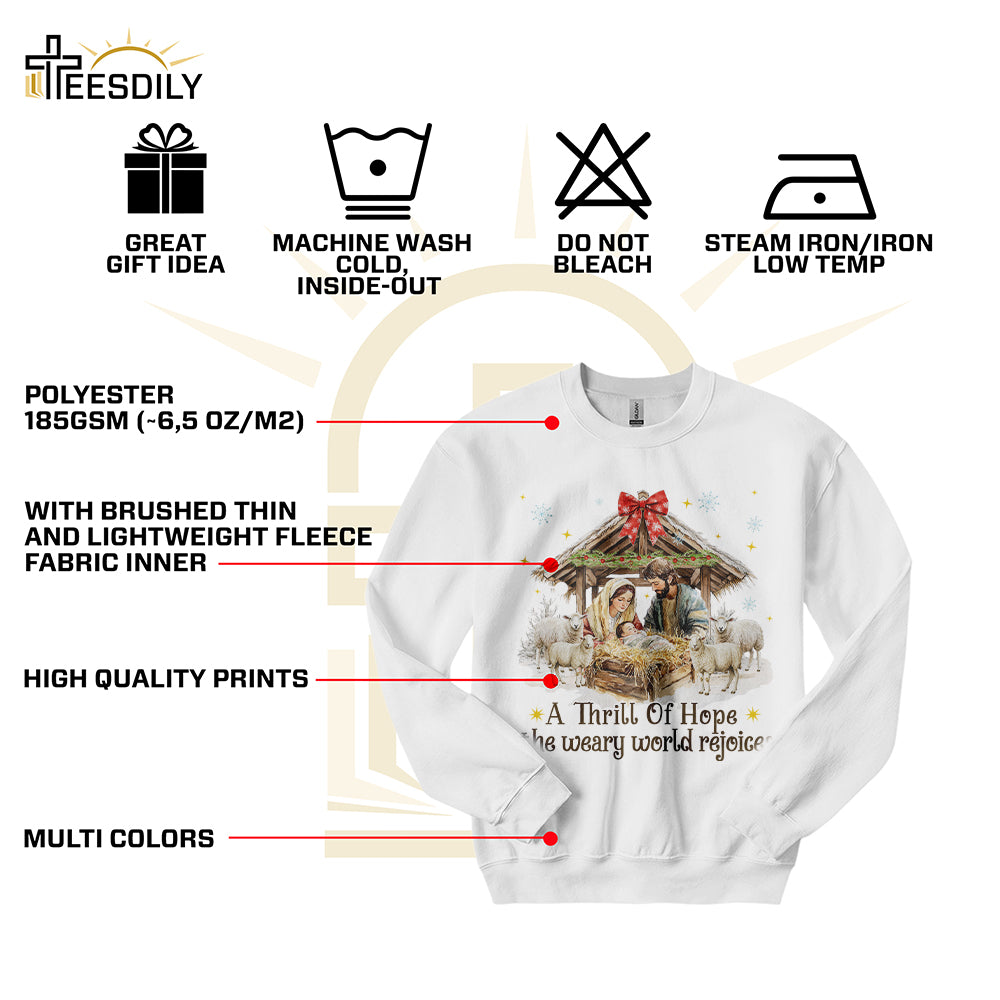 Teesdily | Nativity Scene Christmas Coquette Jesus Shirt, A Thrill Of Hope Sweatshirt, Christmas Nativity Hoodie Mug Religious Gift