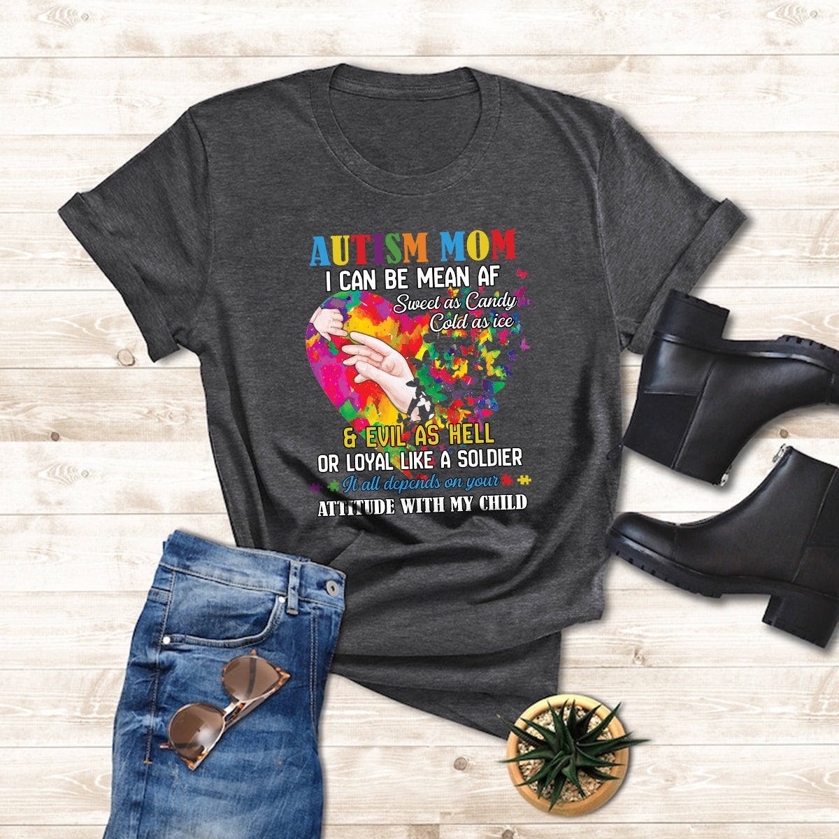 Teesdily | Autism Awareness Shirt, Autism Mom Hoodie Sweatshirt Mug, It All Depends On Your Attitude With My Child, Autism Mom Pride, Autistic Gifts